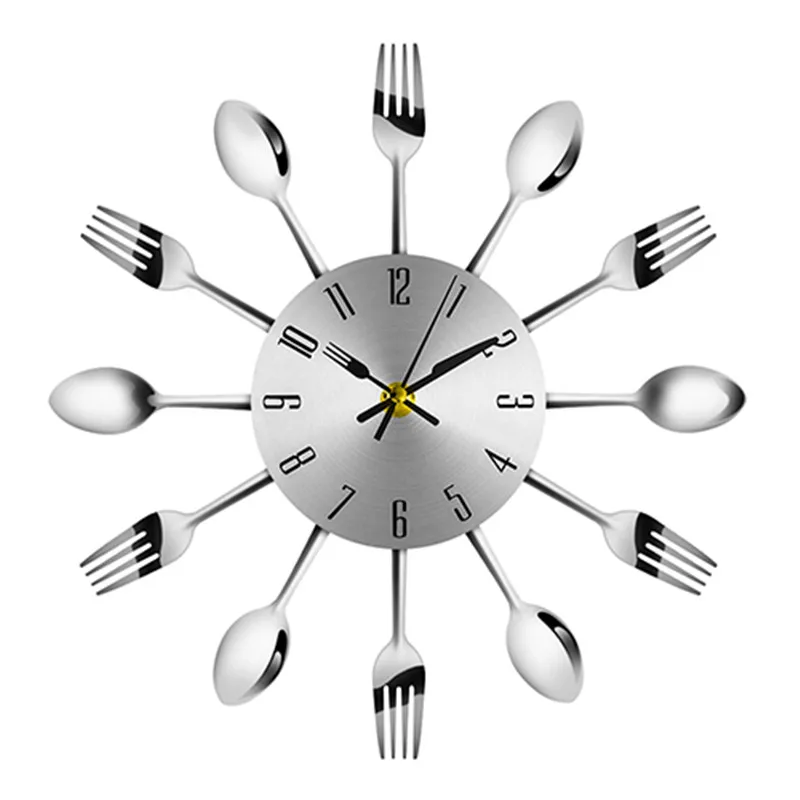 Cutlery Design Wall Clock Metal Knife Fork Spoon Kitchen Clocks Wall Clock Metal Knife Fork Spoon