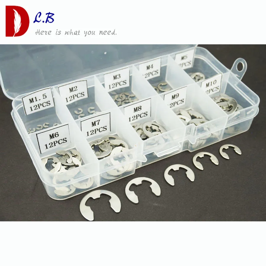 

E-type Circlips 120PCS 10 sizes M1.5 - M10 304 Stainless E-Clip open split washer Buckle Snap Retaining Washer