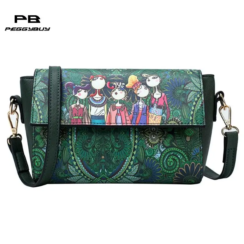 Bags For Women 2018 Forest Green Women PU Leather Flap Crossbody Bag Fashion Cute Casual Cartoon