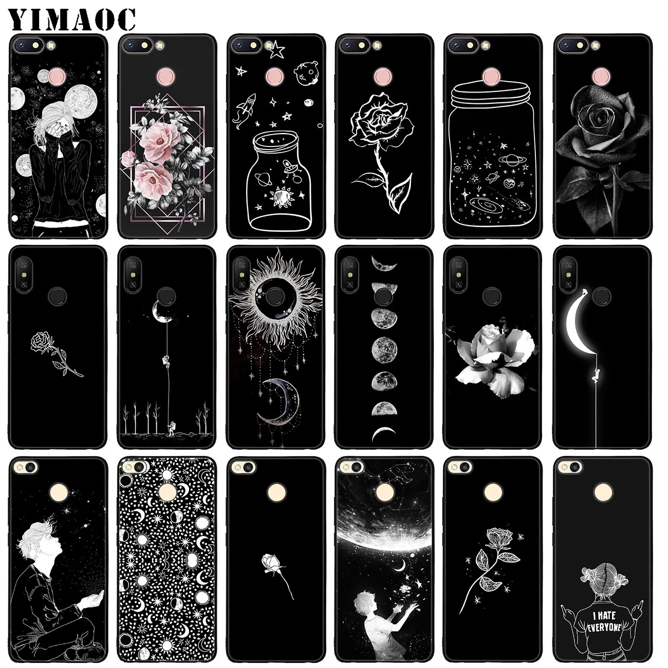 YIMAOC Черный Белый Цветок Луна Звезды Космос астронавт Мягкий силиконовый чехол