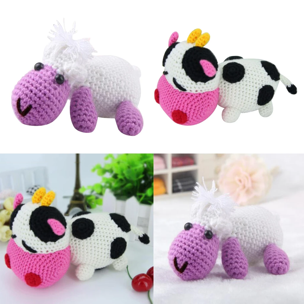  2 Sets Cute 3D Cow Sheep Crochet Kit for Kids Adults Handmade Knitting Stuffed Toys Home Ornaments