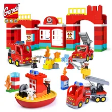 GOROCK Diy Big Size City Fire Department Firemen Building Blocks Bricks Hobbies Toys Baby Gifts city fire department firefighter figures cars big building blocks comaptible legoed duploe train creative diy kids toys bricks
