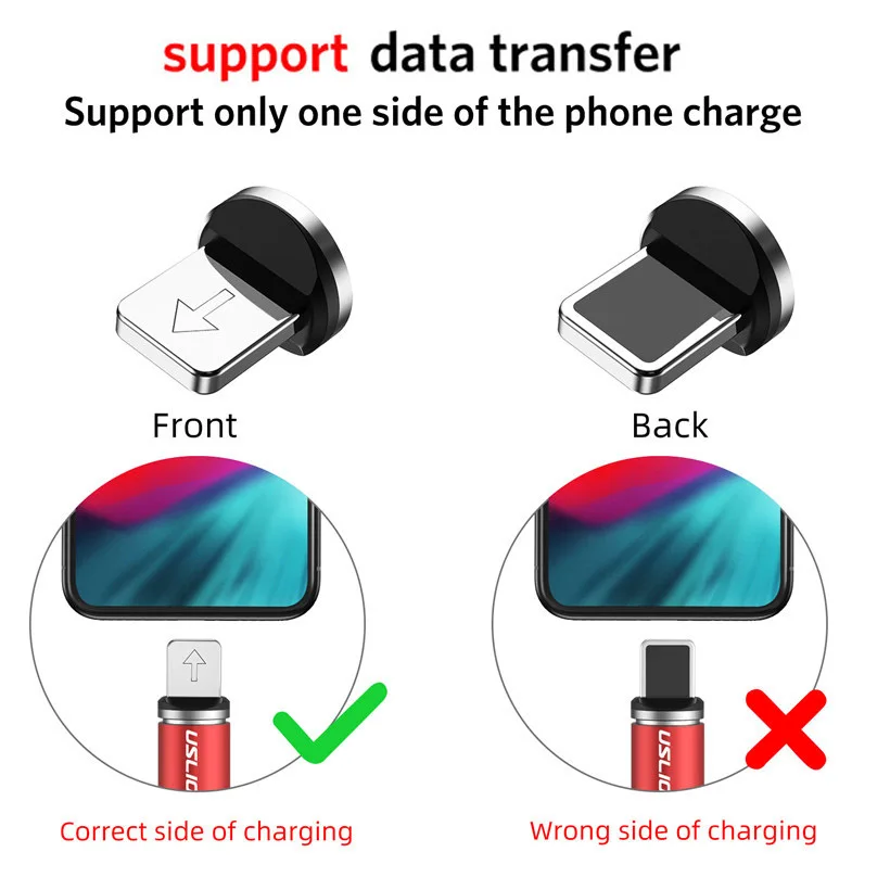 USLION 2M 3A Магнитный кабель для быстрой зарядки Micro USB и type-C кабель для зарядки телефона для iPhone Xs Max 8 7 для huawei samsung Xiaomi