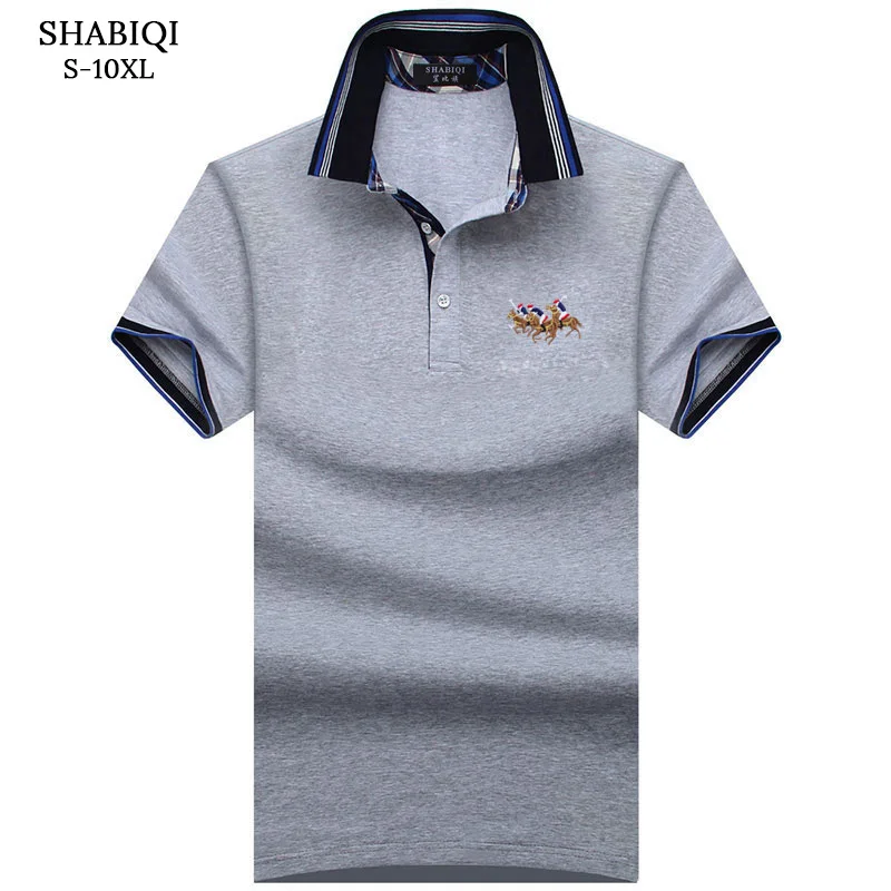 SHABIQI, новинка, брендовая мужская рубашка, Мужская рубашка поло, мужская хлопковая рубашка с коротким рукавом, с вышивкой три лошади, рубашка поло размера плюс S-10XL - Цвет: gray