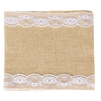 

Promotion Lace Hessian Tablecloth, Rustic Natural Jute Country Outdoor Wedding Party Retro Ivory Burlap Workbench Clothes Deco