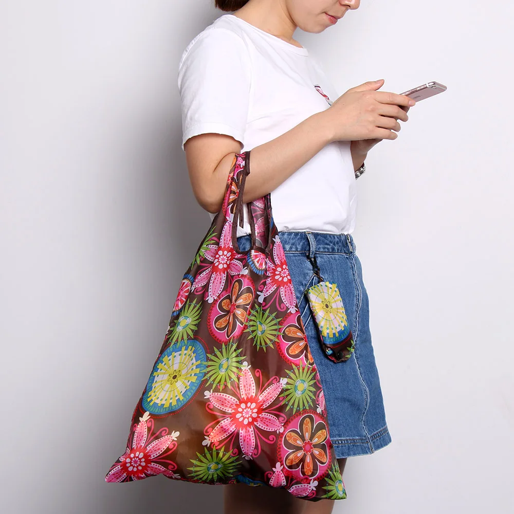 

Random Color Pocket square Shopping bag Environment Eco-friendly folding reusable Portable Shoulder handle Polyester Travel Bag