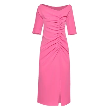 

2019 New Women Red Solid Dress Elegant Sexy Slash Neck Sexy Dresses J0615