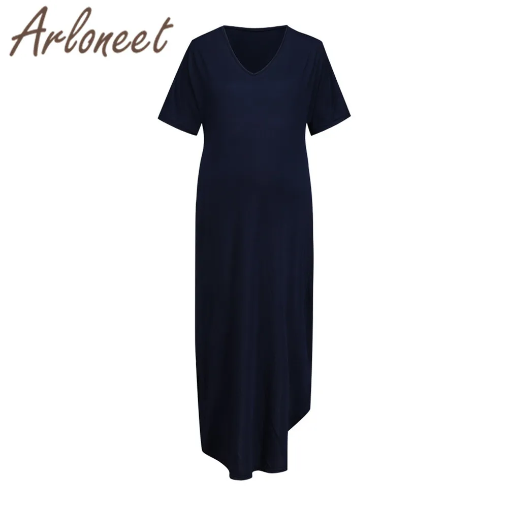 

ARLONEET Clothes women maternity dress V neck elegant a line dress solid beach dress long 2019 Summer ladies pregnanct Vestidos