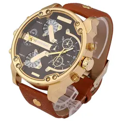 SHIWEIBAO 3137 кварцевые часы крутые модные Для мужчин кожаные двойной циферблат большой циферблат