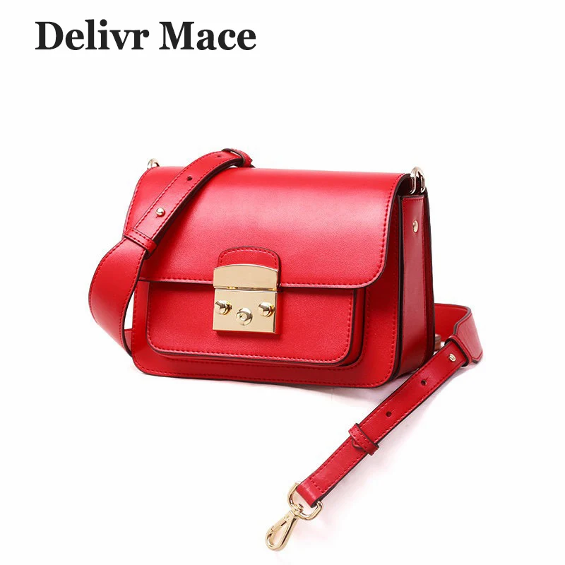 Shoulder Bags Women Casual Wide Strap Red Flap Bags PU Leather Women