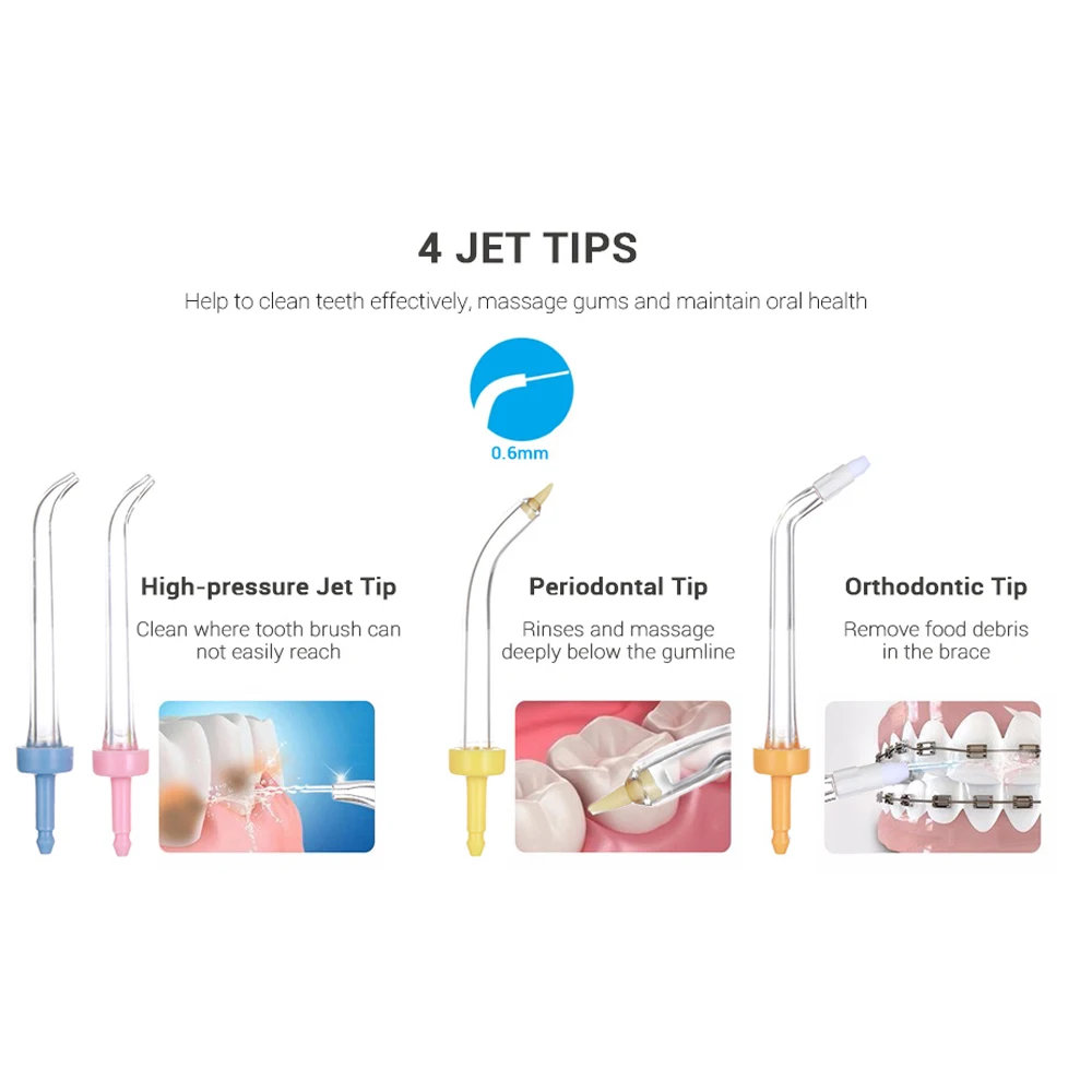 Портативная мощная зубная нить, зубная струя для чистки зубов, отбеливающий очиститель, дорожный набор, 3 режима, 4 насадки, ирригатор для полости рта, водный Флоссер