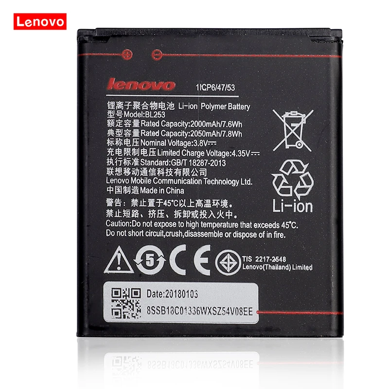 

Original bl253 2000mAh Original BL253 Battery For Lenovo A2010 A2580 A2860 Vibe A 4.0" A1000 A1000m Mobile Phone Batteries