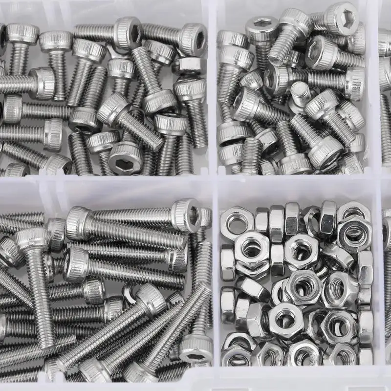 

210Pcs/Lot M3 304 Stainless Steel Bolts and Nuts kit Cup Head Hex Socket Bolt Screws Nuts Assortment Kit with Box parafusos Hot