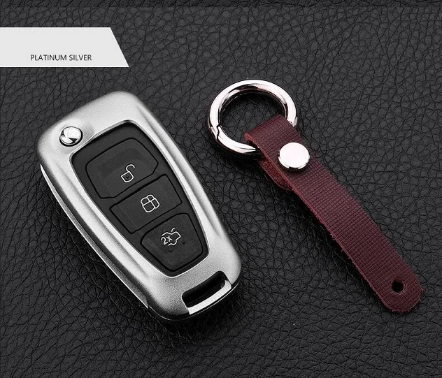 Алюминиевый сплав автомобильный ключ оболочка ключ чехол Защита для Ford Focus 2 3 Kuga Mondeo EcoSport аксессуары для Mondeo - Название цвета: Серебристый