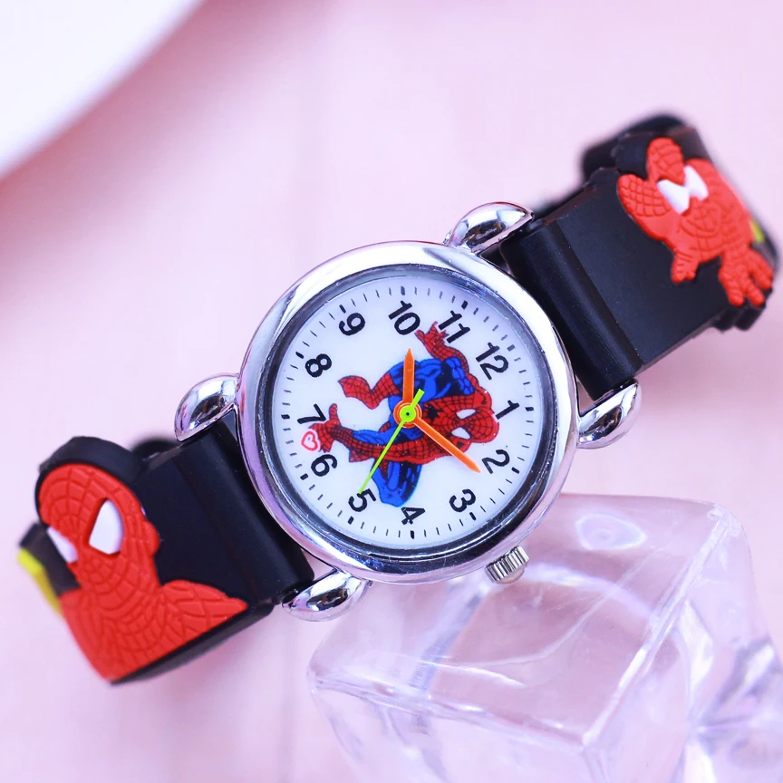 

children boys girls baby gifts quartz watch kids guys cartoon anime spider-man silicone sports fashion black wristwatches clock