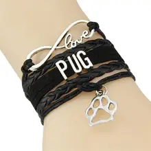 New charm leather wrap PUG bracelets& bangles pet dog theme women men jewelry drop shipping