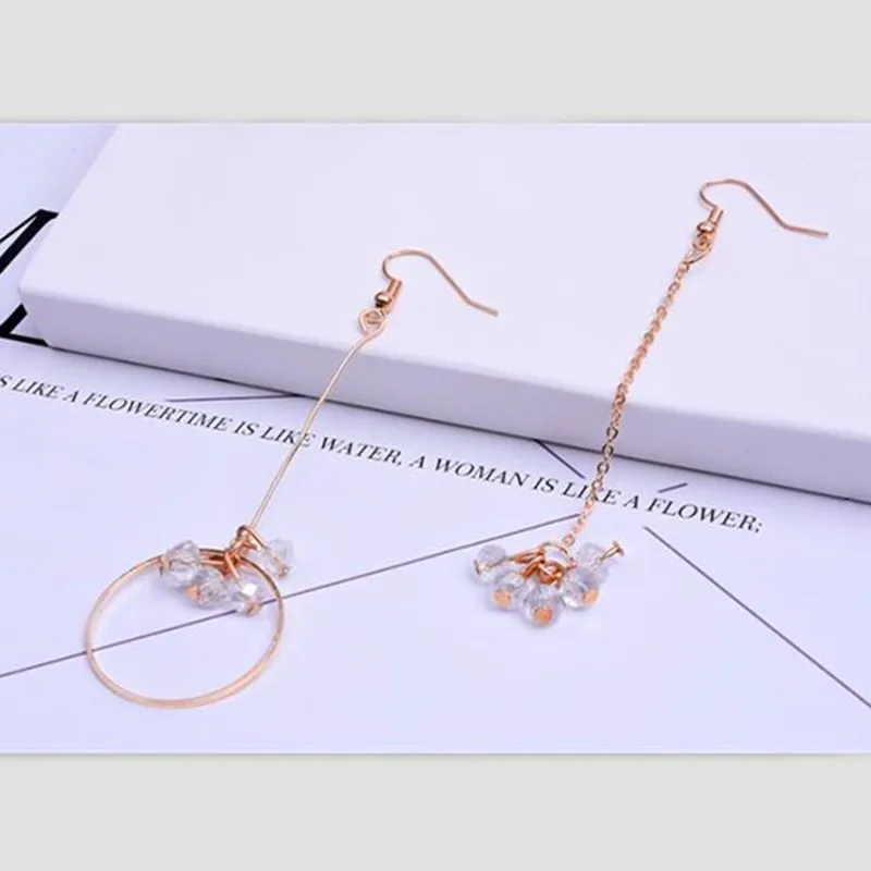 

New Design Crystal Flower Earings Ear clip Asymmetric Earings Irregular Iong Stud Earrings No ear hole Ear clip Cheap Jewelry