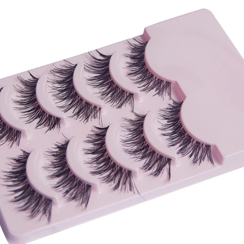 

5 Pairs Natural False Eyelashes Long Fake Lashes Makeup 3d Lash Eyelash Extension Eyelash for Beauty A20-Pink
