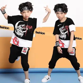 

Black Boys Hip-Hop Dance Costumes Street School Performance Stage Dance Singer T stage shows Stage Costume For Children BL1132