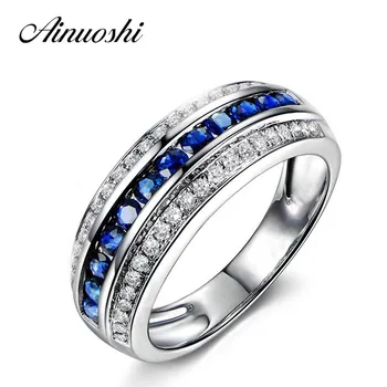 

AINUOSHI Round Cut Blue Sona Wedding Engagement Bridal Rings 925 Sterling Silver Lady Anniversary Lover Party Girl Jewelry Gifts