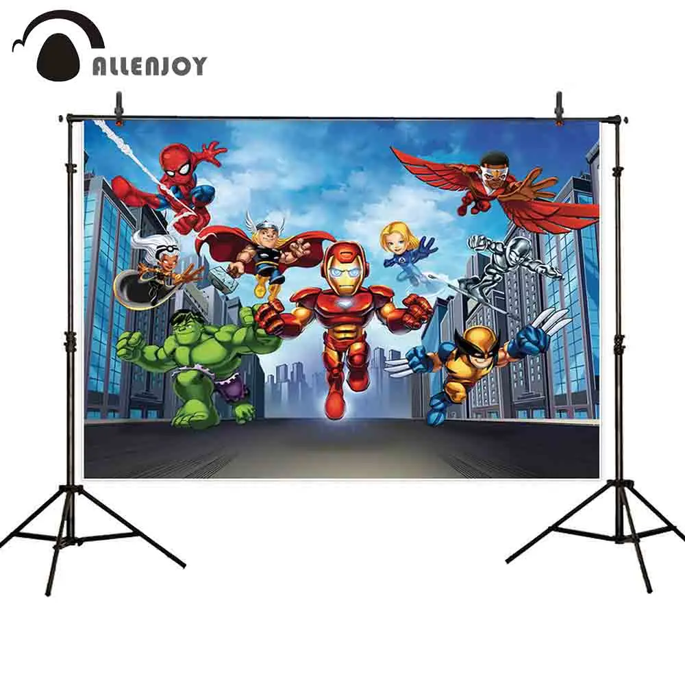 

Allenjoy photophone photocall cartoon colors super heroes children birthday celebration backdrop photo background wall-paper