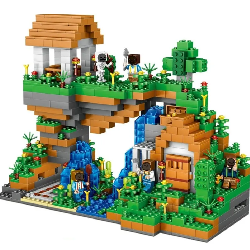 

Minecrafted Building Blocks Set Water Fall Luxury With Action Figures Steve Compatible LegoINGly DIY Construction Bricks Toys