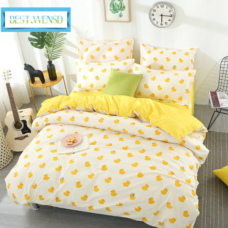 

BEST.WENSD comforter beds Small yellow duck Duvet set Bed Linen High grade 100 cotton bedding children boy girl bedroom decor
