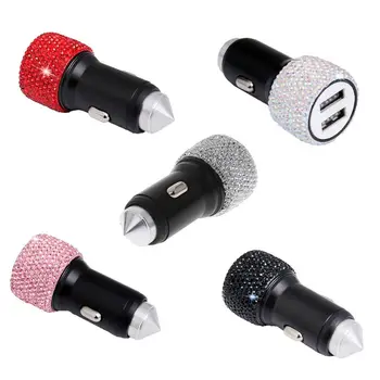 

Dual USB Charger Bling Bling Handmade Rhinestones Crystal Car Decorations Fast Charging Safety Car Charger