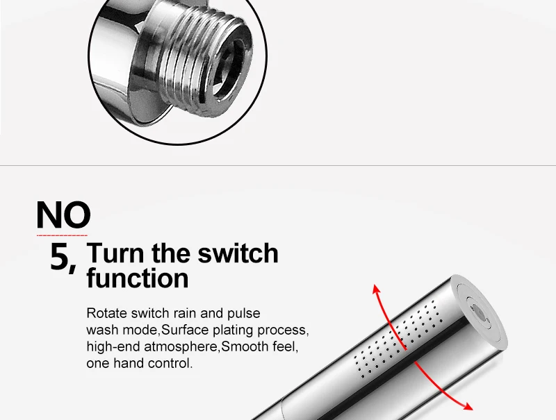 Switch with Hand Shower Nozzle Brass Pressure Rain & Pulse Spray Gun Round Detachable Washable Shower Head Without Drilling (17)