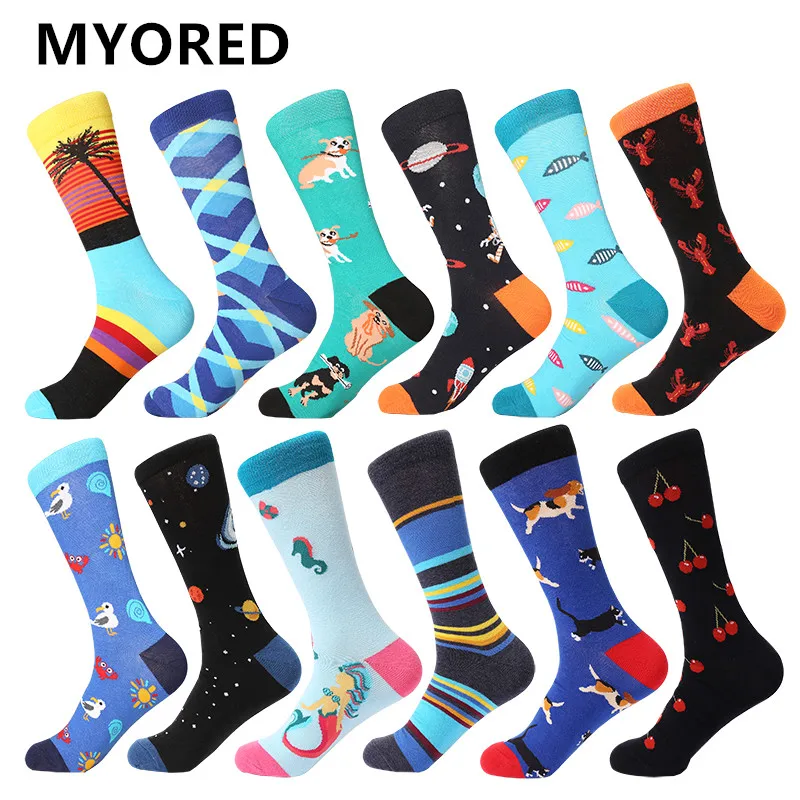 

MYORED 12pairs/Lot men colorful funny socks combed cotton autumn winter fashion gift socks factory sale men women crew socks