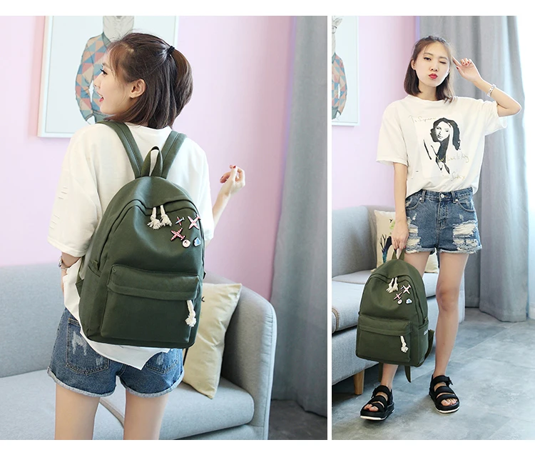 Menghuo 5 Pcsset Women Backpacks Cute Plane Badge School Bags For Teenage Girls Simple Canvas Backpacks Ladies Shoulder Bags (16)