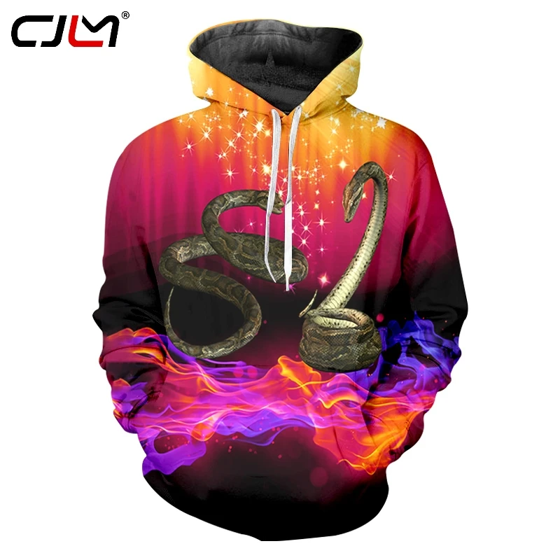 

CJLM 2019 Digital Printed Sublimation 3D Starry Flame Snake Full Printing Casual Hoodie Men's Hip Hop Streetwear Fall Costume