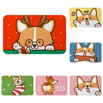 

Merry Christmas Corgi Dog Pet Mat Bath Carpet Decorative Anti-Slip Mats Room Car Floor Bar Rugs Door Home Decor Kids Gift