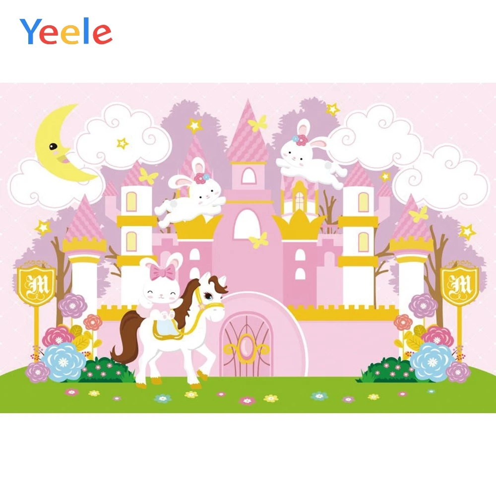 

Yeele Vinyl Cartoon Pink Castle Unicorn Baby Birthday Party Photography Backdrop Children Photographic Background Photo Studio