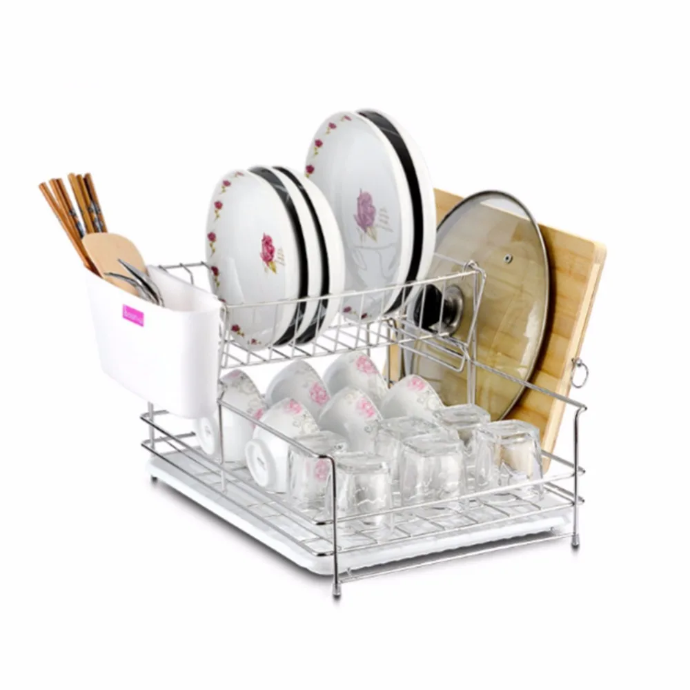 304 Stainless Steel Large Dish Drainer Stand 2 Tiers Plate and Cutlery