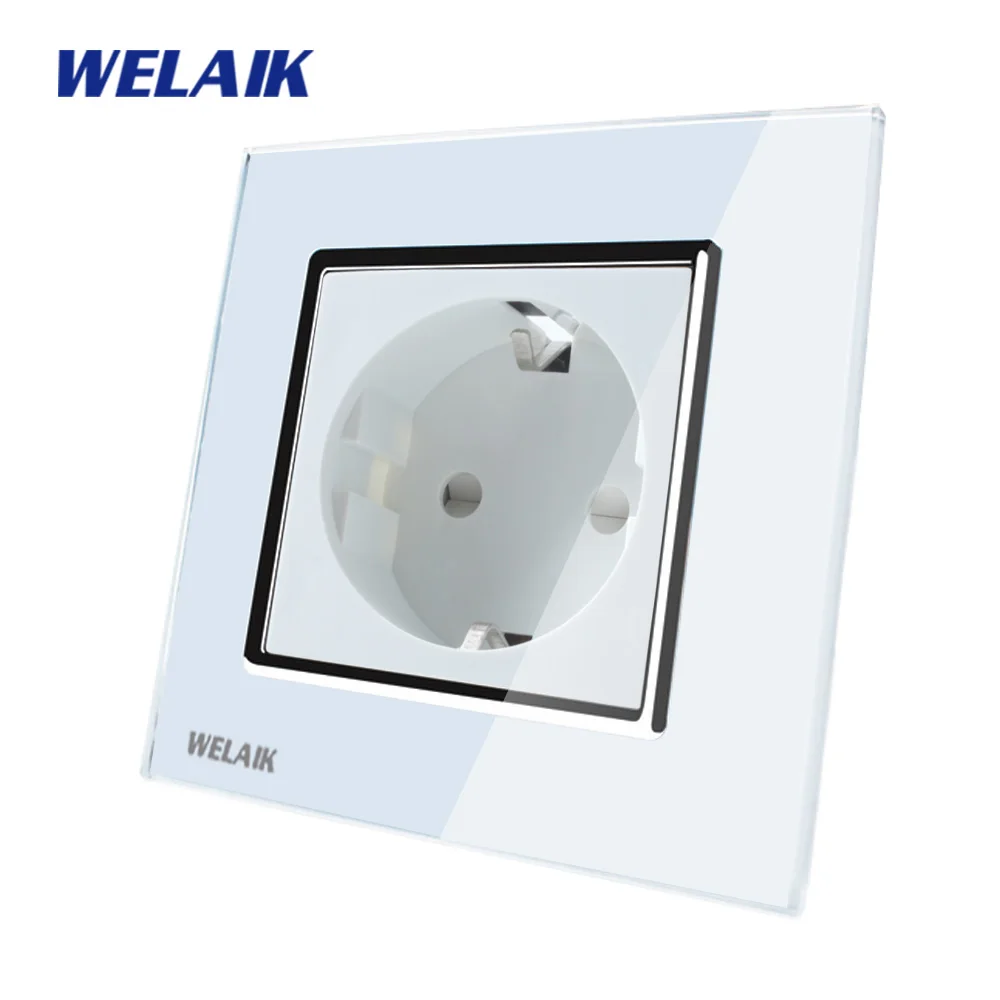 WELAIK EU Wall Socket European Standard Power socket Wall Outlet White Crystal Glass Panel AC 110~250V 16A A18EW WELAIK EU Wall Socket European Standard Power socket Wall Outlet White Crystal Glass Panel AC 110~250V 16A A18EW