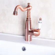 Одиночная керамическая ручка кухонный резервуар для раковины кран с поворотным изливом холодной и горячей смесителя античная красная медь anf133