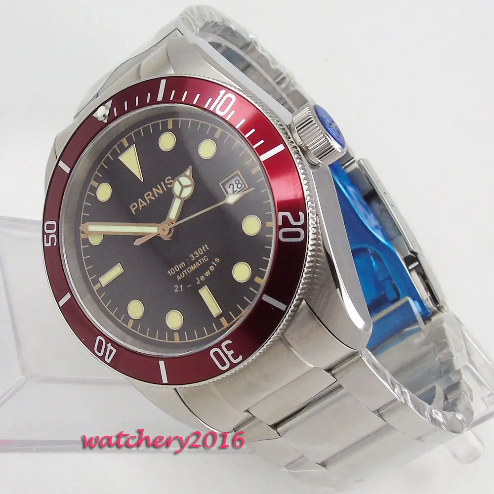 2019 New styles 41mm parnis Black dial Luminous Hands Date Sapphire Crystal 21 jewels MIYOTA Automa