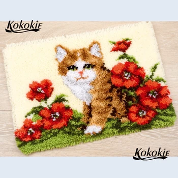 

flower cat latch hook kit rug canvas printing vloerklee latch hook crochet tapis diy carpet knooppakket tapijten tapestry kits