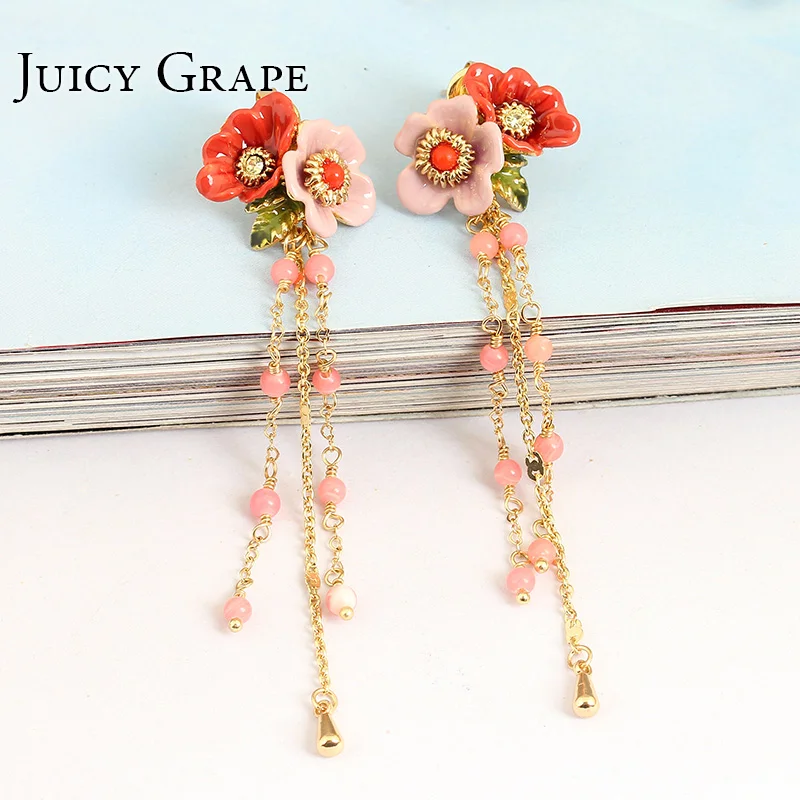 

Juicy Grape Korean Earrings Fashion Jewelry earring stud hand painted enamel glaze earring flower beads pendant women gift