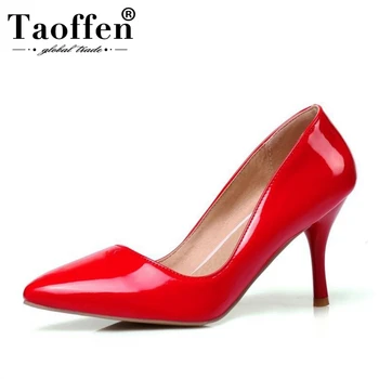 

Taoffen Plus Size 30-48 Women Pumps Spring Wedding Women Shoes Shine Office Ladies Pumps Footwear Fashion Party High Heel Shoes