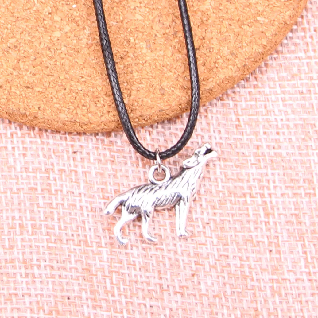 

20Pcs Antique Silver Color howling wolf Pendant 26*20mm Leather Chain Necklace Black Leather Cord Necklace