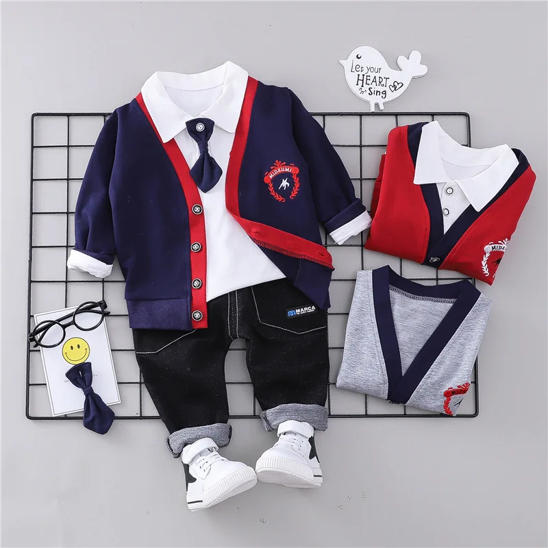 HYLKIDHUOSE 2018 Autumn Baby Boy Clothes Suits Infant Clothing Sets Coat Lapel T Shirt Pants Gentleman Style Children Costume