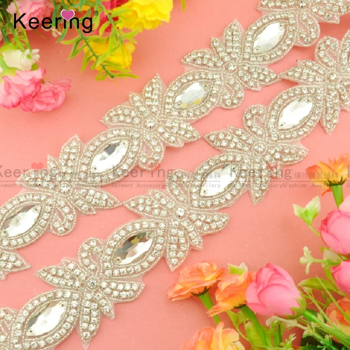 Fancy Clear Crystal Glass Rhinestone Appliques For Dresses WRA 724