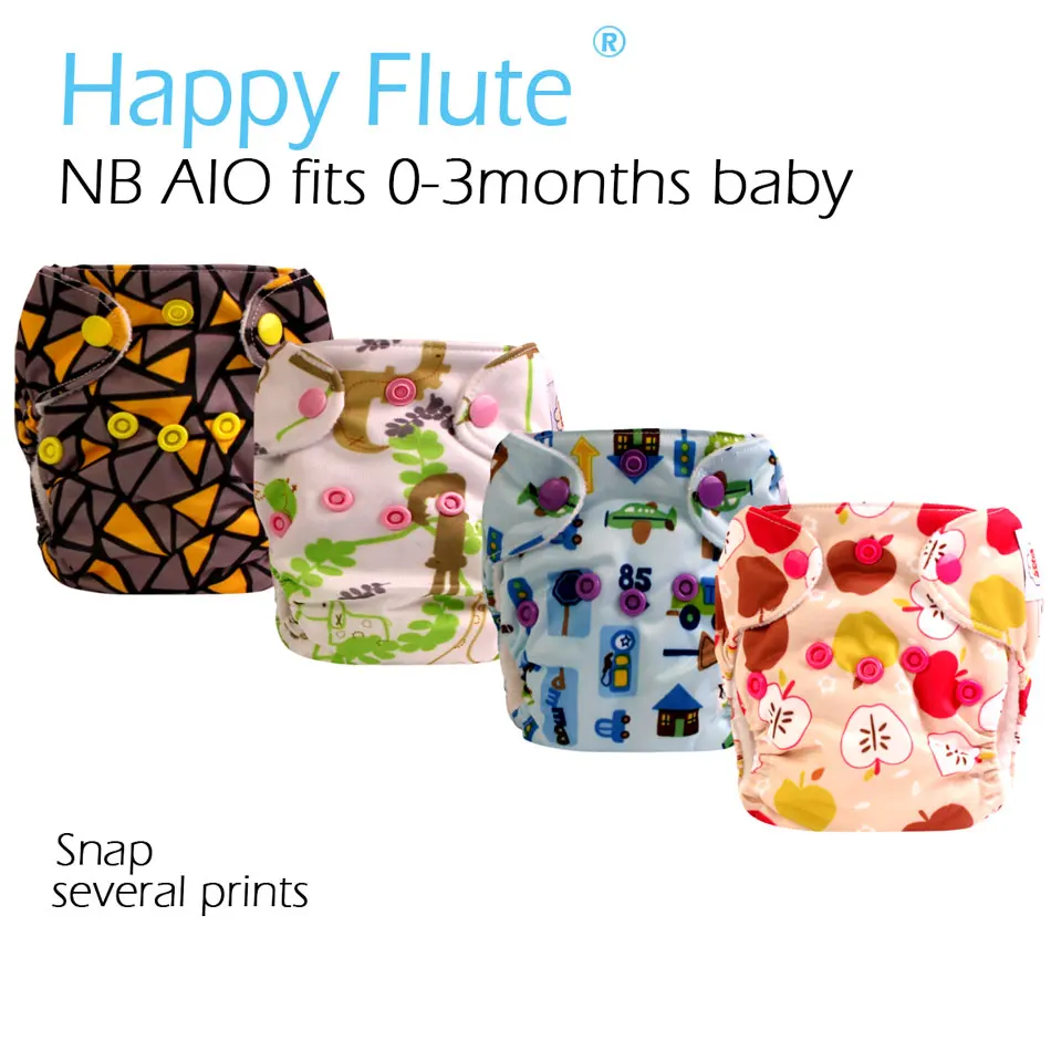 Подгузник Happy flute NB, детский подгузник, подгузник NB, подгузник AIO с вшитой внутренней вставкой. Подходит для детей 0-3 месяцев или 6-12 фунтов