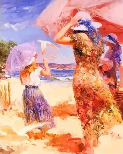 cioioil-X610 Seaside holiday female tourist DIY oil painting by numbers for home decor unique gift
