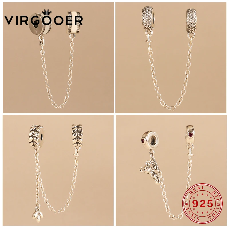 

Virgooer Jewelry 925 Sterling Silver Mickey Heart Wheat Safety Chains For Jewelry Making Fit Original Pandora Charm Bracelets