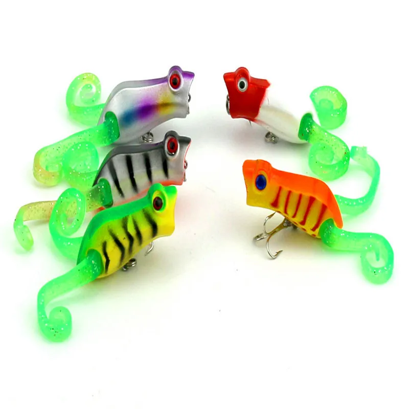 

5PCS New Poper Fishing Lures 55mm /10.2g Surface Bait Lures Plastic Hard Bait Sea Fishing Dual Tail Bait