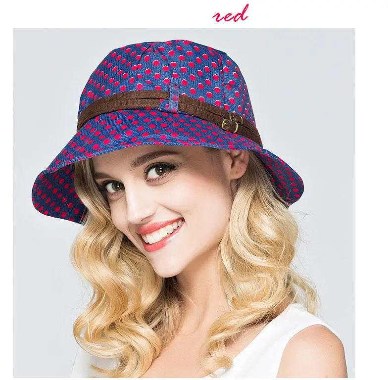 Шляпа для женщин Лето Новая мода Повседневные в горошек ведро шапки женский ремень из ПУ УФ шляпа британская складная шляпа