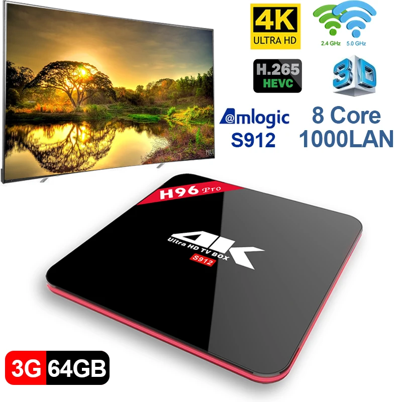  TV Box 3g 64g Amlogic S912 Octa Core CPU DDR4 2.4g + 5.8g doppio di WiFi Android 7.1 set Top Box Me